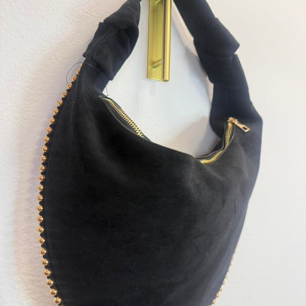 Black Gold Beaded Trim Mid-Size Shoulder Bag | Chic Everyday Purse